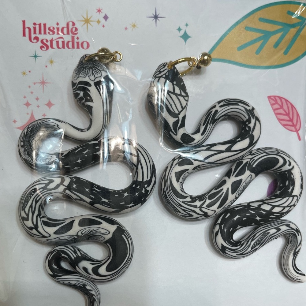 Hillside Studio Black and White Snake Earrings